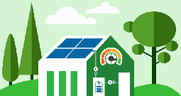 Un maison écologique surmontée par un logo Euro